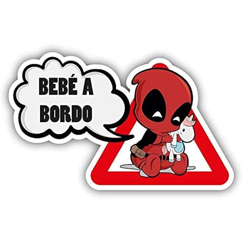CUAC REVOLUTION Pegatina Bebe A Bordo Deadpool Vinilo Impreso para Coche thumbnail