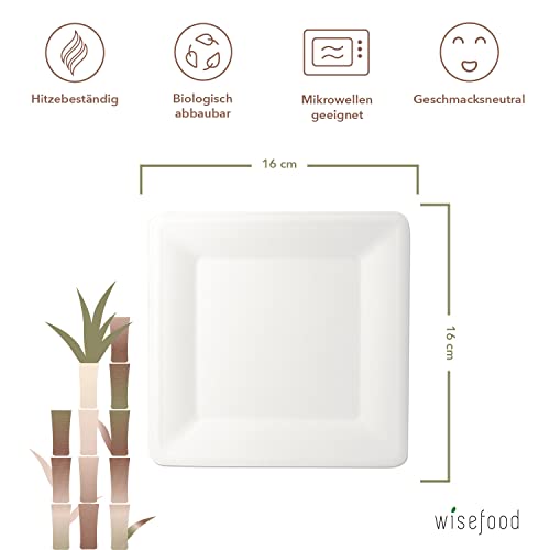 Wisefood Zuckerrohr Teller - 50 Stück Bagasse Einwegteller quadratisch 16cm - Einmal Pappteller ideal als Partyteller… - Image 4