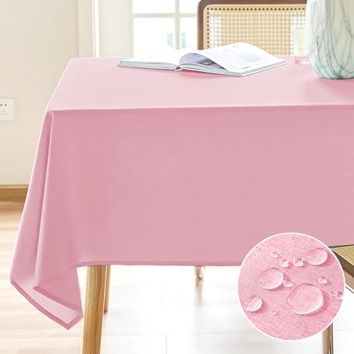 Image of AUSSPVOCT Textured Table Cloth Rectangle 60x84 Inch for Home Kitchen Decor | Light Pink Waterproof Spill-Proof Wipeable Tablecloth Wrinkle Free Rectangular Dining Tables Cover