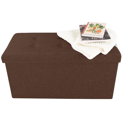 Image of Lavish Home Folding Storage Ottoman - Set of 2 30-Inch Tufted Footrest, Linen Chest, or Bench with Removable Bin for Living Room, Bedroom, or Dorm (Brown)
