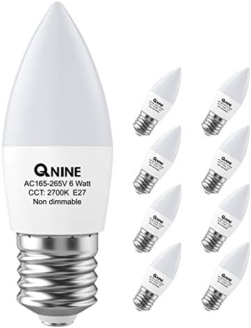 QNINE 8-Pack Warm White E27 Screw Bulb, 6W (60W Equivalent), 540lm, LED Candle Bulbs, 2700K, Non-Dimmable