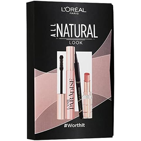L'Oréal Paris Make-up Set mit Wimperntusche, Eyeliner und Lippenstift, False Lash Paradise Mascara (schwarz), Color Riche Plump & Shine Lippenstift (nude), Superliner Perfect Slim (schwarz), 3-teilig Cover
