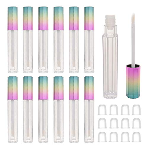 YASUOA 12 Pieces Empty Lip Gloss Tube Refillable Plastic Lipstick Tubes 3ml/0.1 oz Octagonal Storage Vials 3 Color Gradient Cap Split Bottles DIY Lip Balm Cosmetic Container