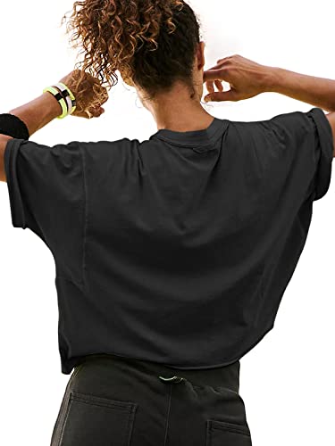 Women's Oversize Workout Crop Tops Short Sleeve Crewneck Drop Shoulder Boxy T Shirts Summer Casual Solid Basic Tees2