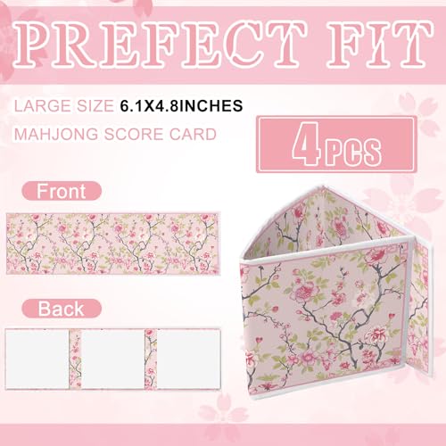 Sonwyoung 4 Pack Chinoiserie Mahjong Card Holder Chinoiserie Print Mahjong Card Sleeve Large Size(6 1/8”x4 3/4”) Soft Printed Fabric Scorecard Protector Holder Cover Gifts(Pink and Green)