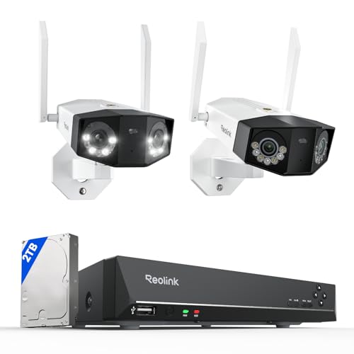 Reolink Kit RLN12W-B + Duo 2 WiFi + Duo 3 Wi-Fi, Cámaras WiFi Exterior 16MP/4K con Doble Lente, Vista Panorámica 180°, Detección Inteligente, Wi-Fi 6, Grabación 24/7 y NVR 12CH 2TB
