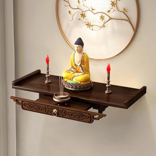 Estante de altar con bandeja extraíble, montado en la pared o escritorio para oraciones, adivinación, relajación