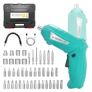X-YEAH Electric Screwdriver, 3.7V Cordless Screwdriver Set with 47pcs Accessories, Electric Screwdriver Kit with LED Light & USB Charge Cable for Home DIY