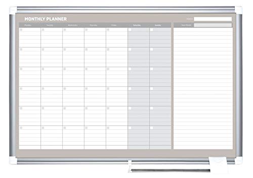 Photo 1 of MasterVision Magnetic Dry Erase Monthly White Board Planner, Wall Mounting, Sliding Marker Tray, 24" x 36", Aluminum Frame, GA0397830 2' x 3' Monthly
