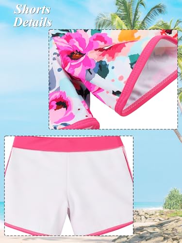 Image of BAOHULU Girls Rash Guard Swimsuit Two Piece Bathing Suit UPF 50+ Short Sleeve Summer Beach Swimwear Size 3-14 Years
