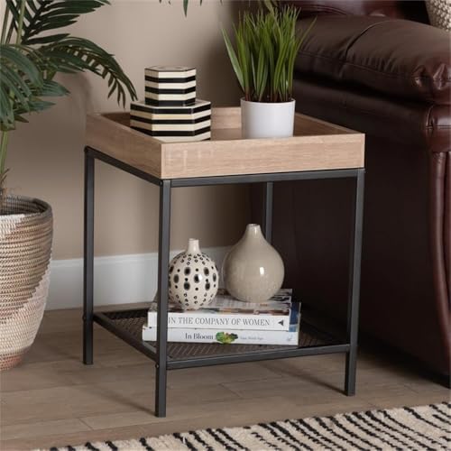 Pemberly Row PR-4753-2520551 Oak Brown Finished Wood And Black Metal End Table thumb #1