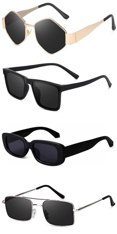 sheomy Matte Black Vintage Sun Glasses for Men Women UV Protection Fashion Korean Style Unisex Trend Eyewear Original Shades for Men Driving Fishing Summer Beach (pack of 4) - 741-picture-54