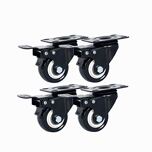 Copsrew 2" Swivel Rubber Caster Wheels with Top Plate & Bearing Heavy Duty 600lb Load Capacity Pack of 4 (Black, 2")
