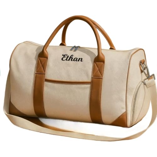 Sac de sport personnalisé brodé en toile beige de haute qualité