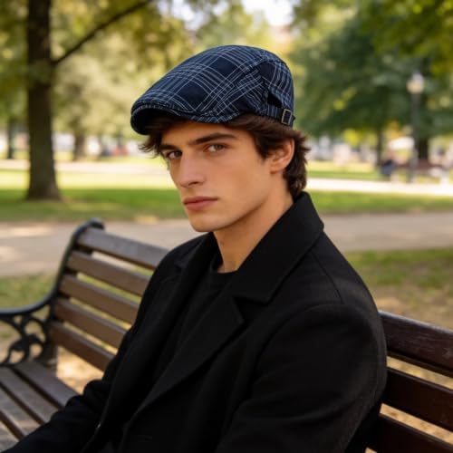 Image of Men's Plaid Striped Newsboy Ivy Flat Driving Golf Cap