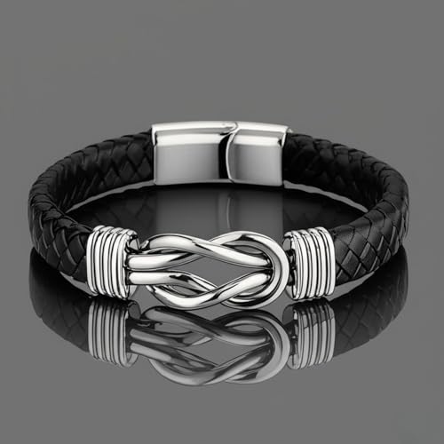 Image of THE MEN THING Leather Bracelet for Men - American Style Genuine Leather Multi-Layer Braided Bracelet with 100% Stainless Steel Magnetic Buckle for Men & Boys (8 inch)
