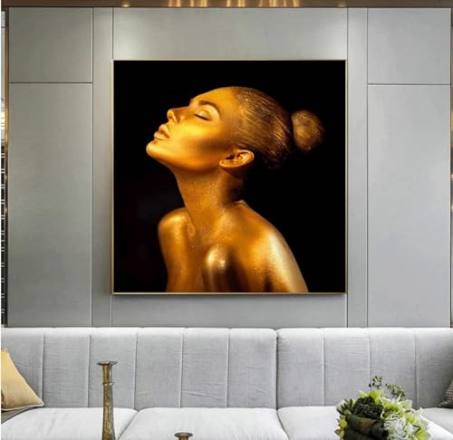 Art africain pour salon chic : affiche femme or et noir pour mur contemporain
