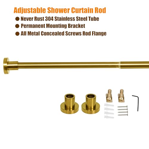 Image of Artiwell Heavy Duty Shower Rod, Adjustable Shower Curtain Rod, Expandable 47-84 Inch, Permanent Mount Shower Rod, Never Rust Stainless Steel For Window Curtain and Closet, Brushed Gold