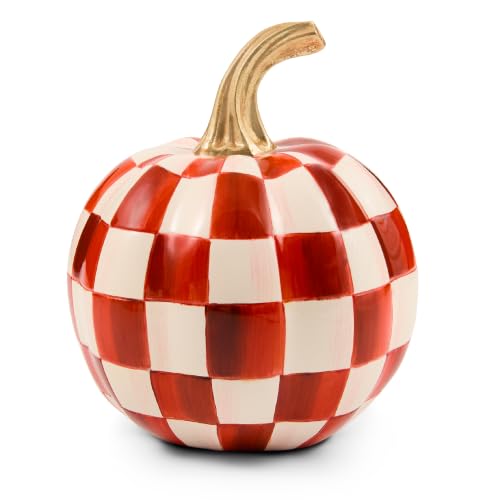 Image of MACKENZIE-CHILDS Resin Pumpkin, Mini, Dark-Red-and-White Paprika Check