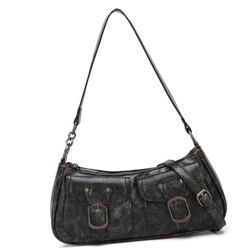 Kelisdi Bolso de noche punk vintage de piel sintética con tachuelas de gran capacidad para las axilas para mujeres y niñas, bolsa de noche, Black
