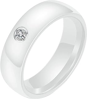 Anillo de compromiso con grabado de cerámica, 6 mm, anillo de compromiso clásico para él y ella, color blanco y negro