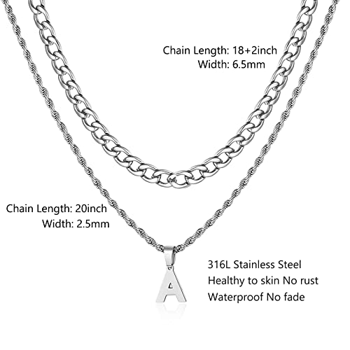 SENRAN Layered Initial A-Z Letter Necklace for Men Stainless Steel Figaro Twist Rope Chain18-20 inch Personalized Letter Charm Pendant Jewelry Gift for Women3