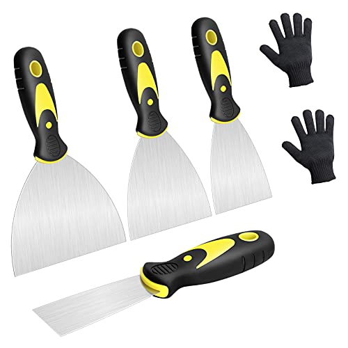 Juego de 4 Espátulas de Acero Inoxidable, Espátulas de Pintor con Mango de Plástico, Cuchillo de llenado Utilidad para Masilla Esparcir Parchar Calcomanías Papel Tapiz Cover