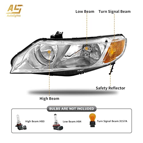 As Front Headlight Assembly Compatible With 2006-2011 Civic 4-Door Sedan Fit For 2006 2007 2008 2009 2010 2011 Headlamps #TOP1