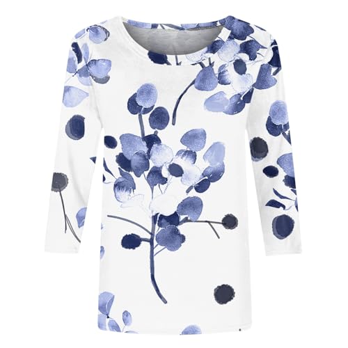 Camiseta casual de manga 3/4 para mulheres, outono, verão, moderno, retrô, estampa de flores silvest