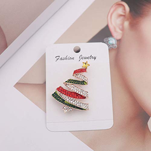 Image of Christmas Brooch Pins Crystal Christmas Tree Snowflake Jingle Bell Reindeer Enamel Brooches Holiday Party Gift for Women
