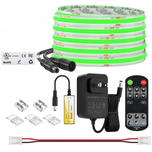 BTF-LIGHTING UL Listed Green Color COB LED Strip Light with RF Remote