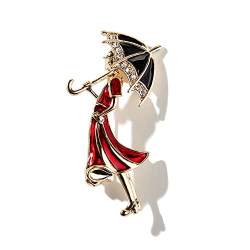 Image of Hold Umbrella Lady Brooch Pin Cubic Zirconia Cartoon Enamel Pins Clip Suit Dress Coat Sweater Accessories Brooches Pins for Women Girls Cute Jewelry Gifts