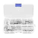 100 PCS Non-Insulated Butt Connectors Assortment Kit, 24-8 AWG Butt Splice Connectors Uninsulated Crimp Copper Bare Middle Connection Tube Terminals Wire Ferrules for Electrical Splice DIY