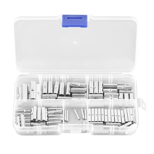 Image of 100 PCS Non-Insulated Butt Connectors Assortment Kit, 24-8 AWG Butt Splice Connectors Uninsulated Crimp Copper Bare Middle Connection Tube Terminals Wire Ferrules for Electrical Splice DIY