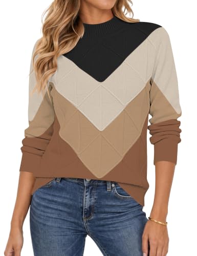 Sweaters for Women Mock Neck Long Sleeve Ribbed 13 sweaters for women - black brown