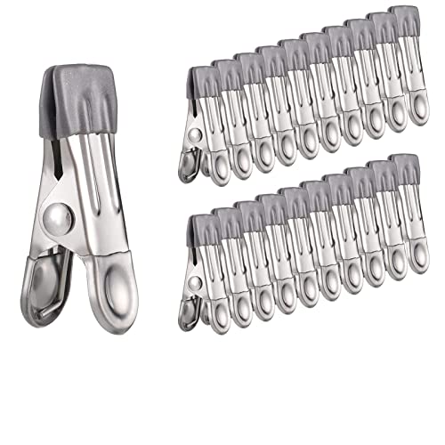 saerryor 30Pcs Stainless Steel Clothes Pegs Multifunctional Non-Slip Metal Laundry Pegs Clothes Pins Clips for Sock Shoes Towel Food Sealing Photos