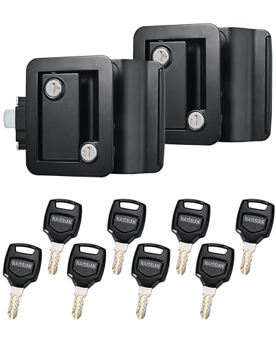 Image of RV Camper Door Lock Latch Deadbolt Lock Entry Side Door Lock with Handle for Travel Trailer 5th Wheel Universal Security RV Compartment Side Door Latch, Black, Pack of 2 Lock+ 8 Keys Alike