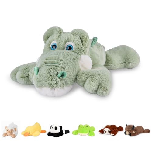 Image of Niuniu Daddy Weighted Stuffed Animal, 20 in 3.3 lb Crocodile Calming Plush | Heavy sensory lap pad, lying body pillow for sleeping, machine wash, huggable plushies, soothing gift for kids and adults