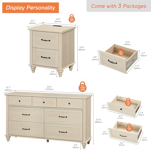 image for WAMPAT 3 Piece Bedroom Set - Includes 7 Drawer Dresser for Bedroom, Se