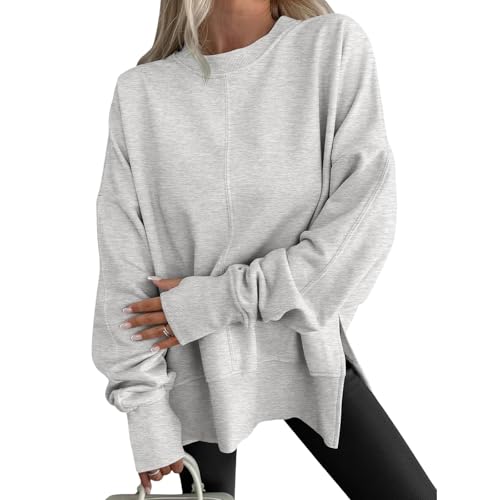 Womens Oversized Sweatshirts Casual Crewneck Long Sleeve Shirt Sweatshirt Side Slit Fall Trendy Pullover Top Y2K Outfit2