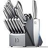Knife Set, 14 Pcs Premium Japanese High Carbon Stainless Steel Kitchen Knife Set, Razor Sharp Knife Block Set with Built-in Sharpener, Quality Acacia Wood Block Knife Sets Ergonomic Handle