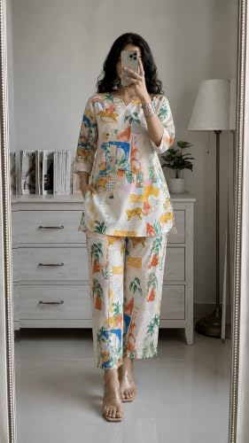 Image of RANGRIKA.in Co-ord Set for Women Stylish | Kurta Set for | Short Kurti with Palazzo | Ethnic Jaipuri Kurti Set | Kurti Palazzo Set | Salwar Suit