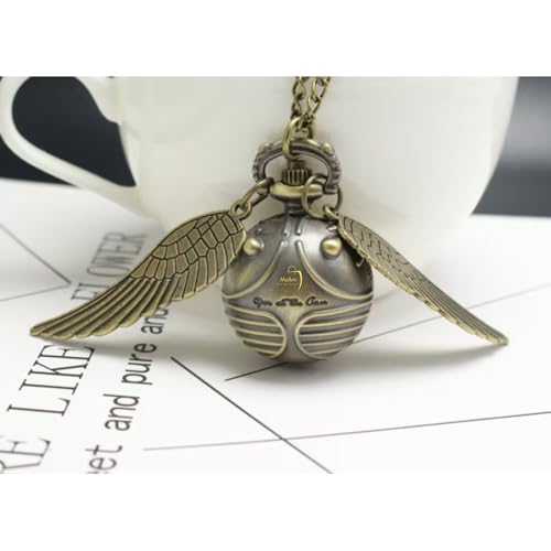Image of MALKIN Harry Potter Necklace|Harry Potter Gifts|Harry Potter Snitch Ball|Harry Potter Gifts|Harry Potter|Harry Potter Snitch Clock Chain|Harry Potter Snitch Watch, Analog, Unisex-Adult, White, Gold