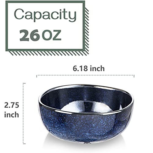 Image of vicrays Ceramic Cereal Bowls - 26 Ounce Porcelain Soup Salad Rice Dessert Cream Set - Chip Resistant Dishwasher Microwave Safe - Set of 6 (Blue)