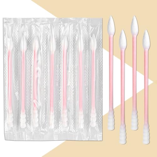 300 Count Cotton Swabs Individually Wrapped, Travel Cotton Swabs, Cotton Stick, Spiral Pointed Cotton Swab, Round Tip Cotton Swab, Individually Wrapped Double Tipped Cotton Swabs for Ear,Makeup