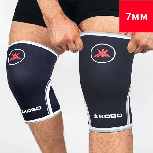 Image of Kobo 7 mm Knee Cap Compression Support Knee Sleeves for Powerlifting Gym Squats Running Cycling Sports Jogging Workout Pain Relief (Material: Neoprene & Spandex) (XS)