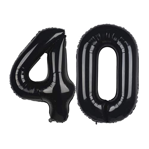 Ainmto Ballon Aluminium Chiffre 40 de 40 Pouces(100CM),Ballon Gonflable 40 Ans,Ballon en Mylar Noire Numéro 40 pour 40e Anniversaire Cover