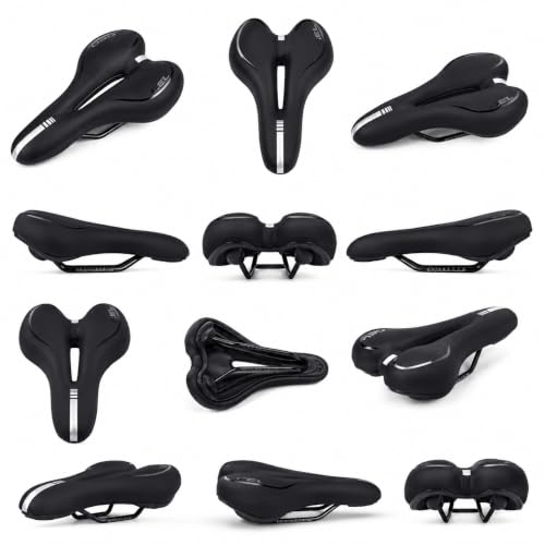 Image of Premium Gel Bicycle Seat Cushion | Ergonomic Bike Saddle with Hollow Vent Design & Reflective Strip | Shock Absorbing Soft Cycling Seat for MTB, Mountain, Road & Hybrid Bikes