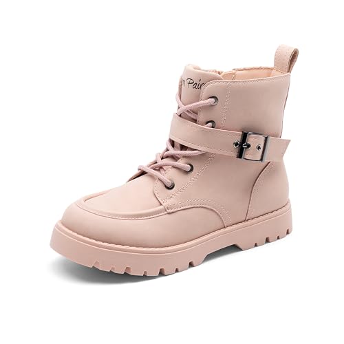 DREAM PAIRS Boys Girls Ankle Boots Lace-up with Buckle Strap Combat boot for Toddler/Little Kid/Big Kids,Size 13 Little Kid,Pink,KKUMMB2507