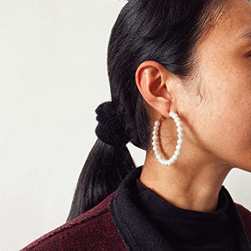 Image of Young & Forever Gift Gold Plated Brass and Simulated Beaded Pearl Hoop Earrings for Women /Girls